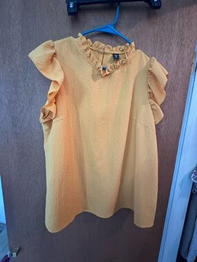 SHEIN Mustard Ruffle Sleeve Blouse